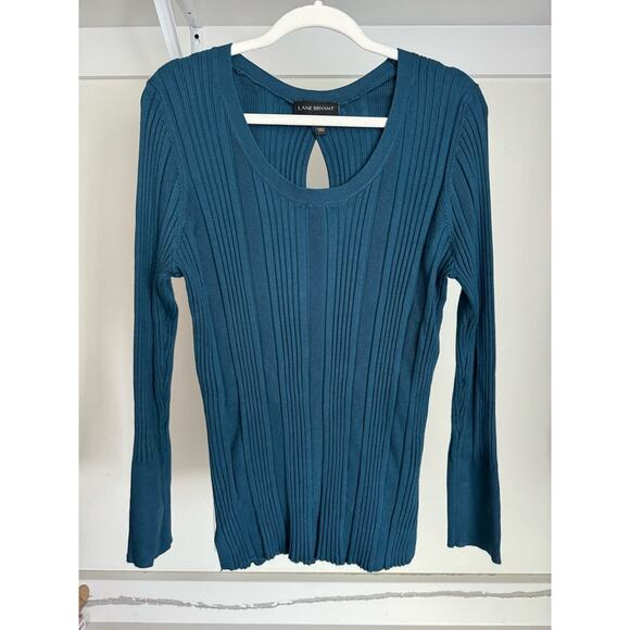 Lane Bryant Ribbed Super Stretchy Long-Sleeve‎ Sweater Cutout Blue Size 18/20 - Picture 1 of 8